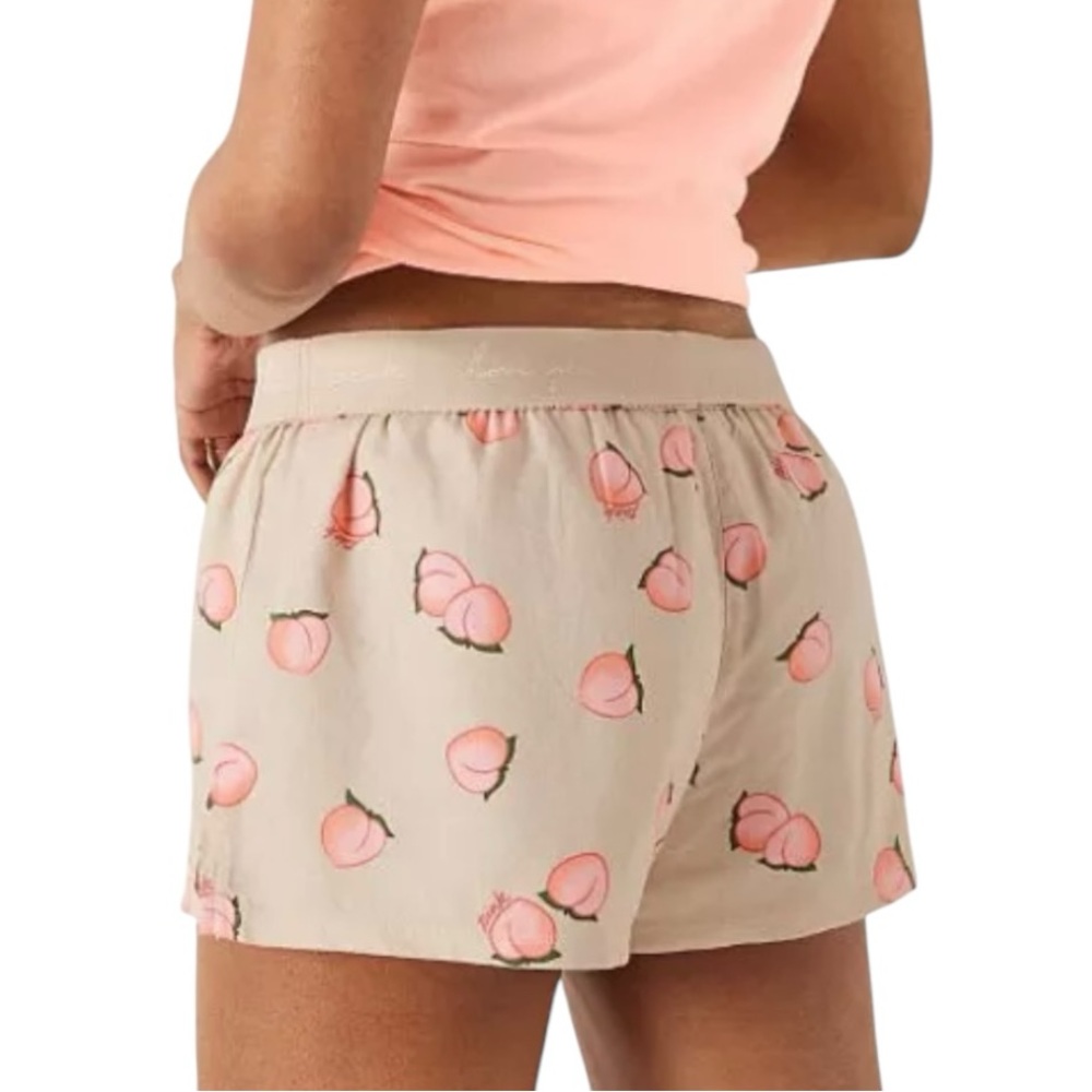 Victorias Secret PINK Flannel Sleep Boxy Shortie Vanilla Peach Lounge Large